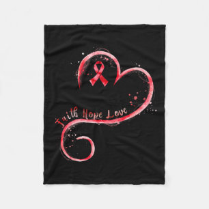 Hope Love Red Ribbon Heart Disease Awareness Fleece Blanket