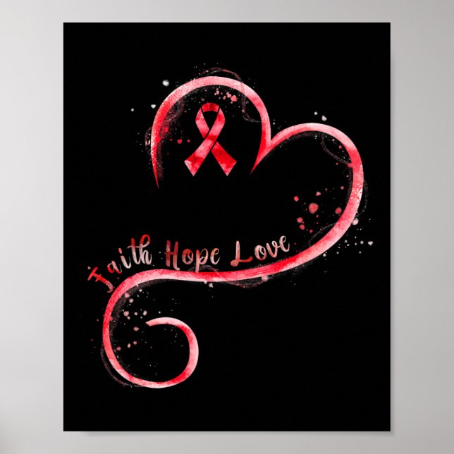 Hope Love Red Ribbon Heart Disease Awareness  Poster (Front)