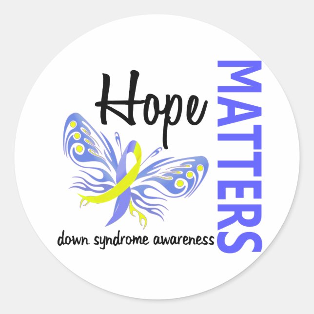 Hope Matters Butterfly Down Syndrome Classic Round Sticker (Front)