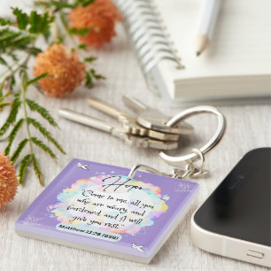 Hope Message - Matthew 11-28 - Acrylic Key Ring