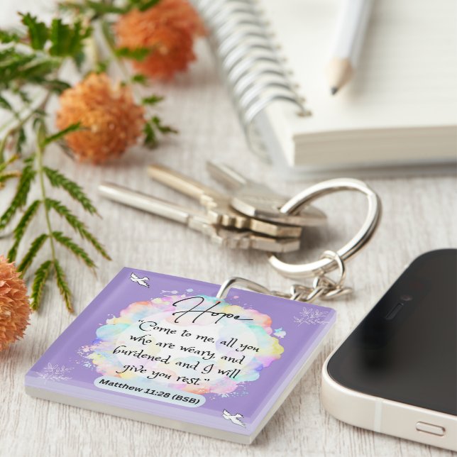 Hope Message - Matthew 11-28 - Acrylic  Key Ring (Front Right)