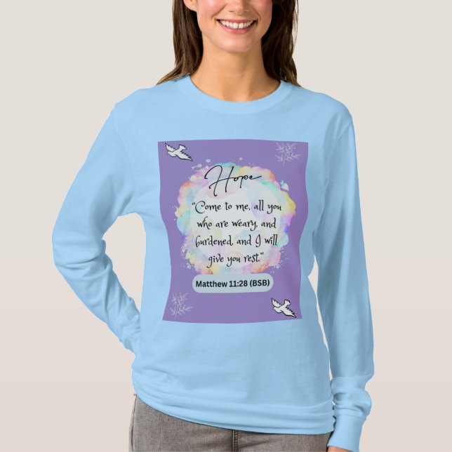 Hope Message - Matthew 28-14 - Long Sleeve Lt Blue T-Shirt (Front)