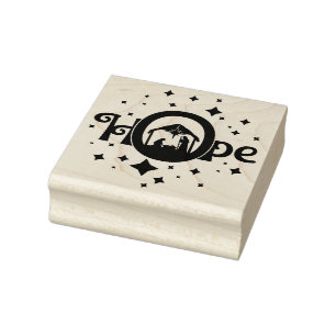 Hope Nativity Christmas Square Wood Rubber Stamp