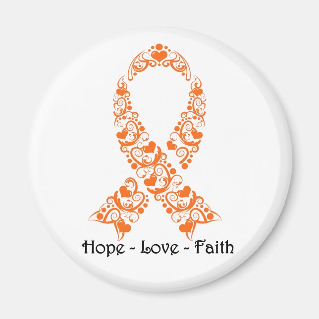 Hope Orange Awareness Ribbon Magnet (Front)