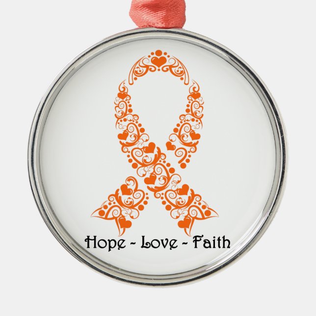 Hope Orange Awareness Ribbon Metal Tree Decoration (Front)