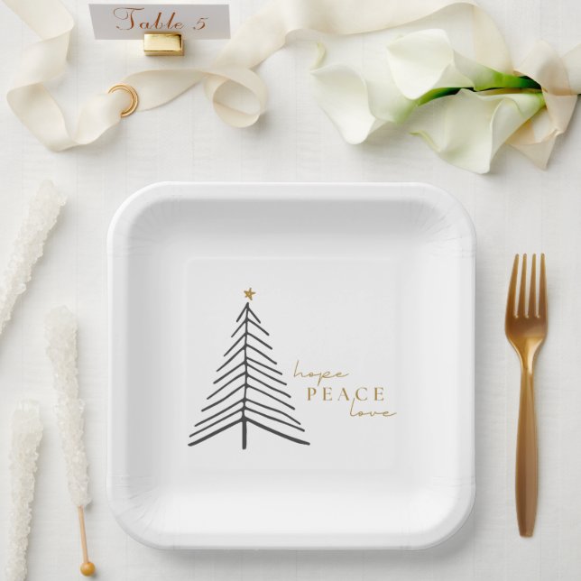 hope peace love. Christmas Holiday Paper Plates (Wedding)