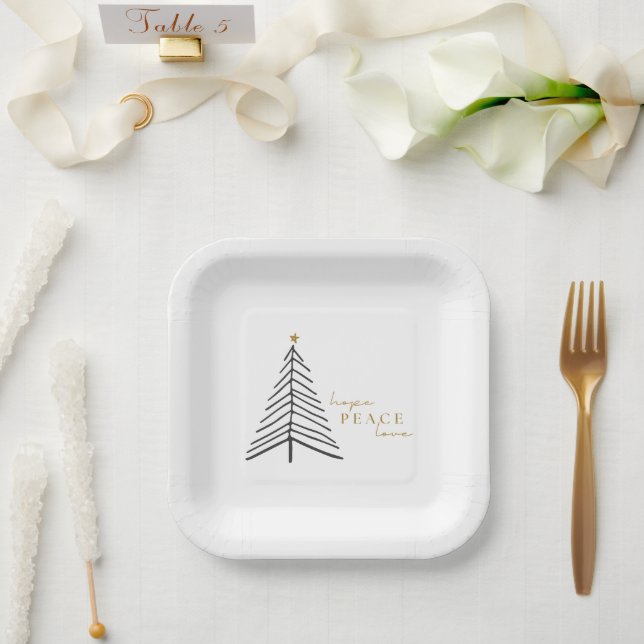hope peace love. Christmas Holiday Paper Plates (Wedding)