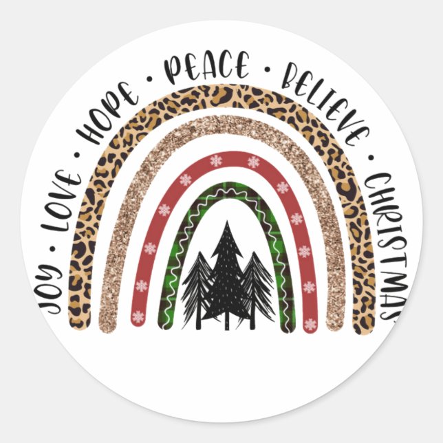 Hope Peace Love Joy Rainbow Christmas Classic Round Sticker (Front)