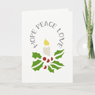 Hope, Peace, Love Minimalist Holly and Candle Holiday Card