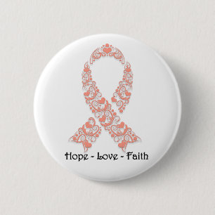Hope Peach Awareness Ribbon 6 Cm Round Badge
