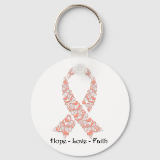 Hope Peach Awareness Ribbon Key Ring