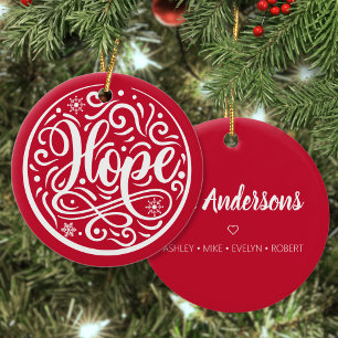 Hope Personalized Family Christmas Holiday Red Ceramic Tree Decoration