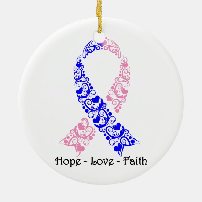 Hope Pink and Blue Awareness Ribbon Ceramic Tree Decoration (Back)