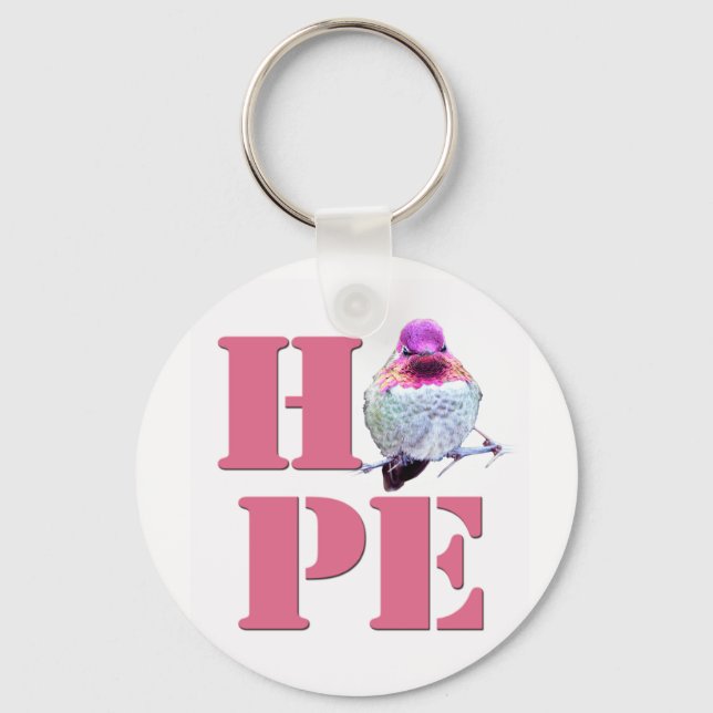 HOPE Pink Anna's Hummingbird Photo Keychain (Front)
