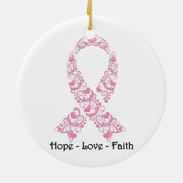 Hope Pink Awareness Ribbon Ceramic Tree Decoration (Back)