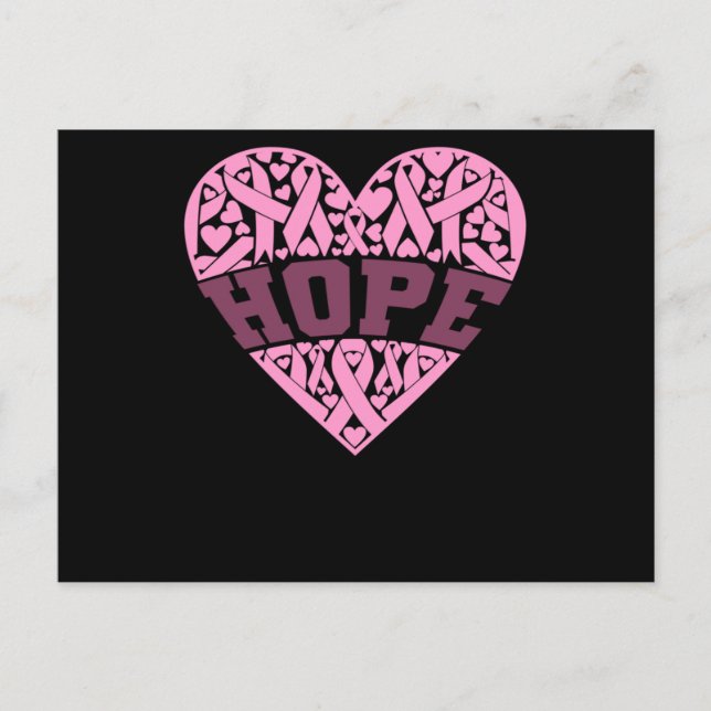 Hope Pink Heart Breast Cancer Awareness Announcement Postcard (Front)