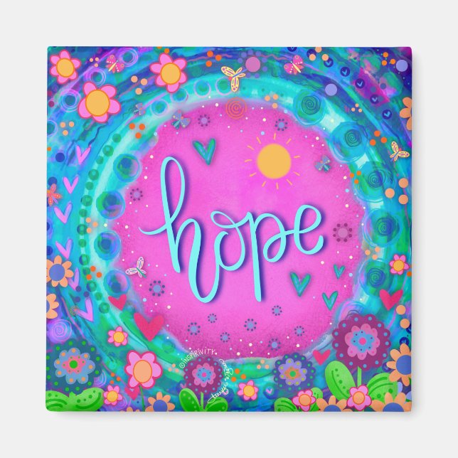 Hope Pink Pretty Fun Flowers Modern Inspirivity Magnet (Front)