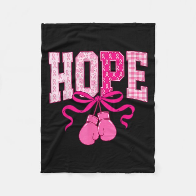 Hope Pink Ribbon Boxing Gloves Pink Breast Cancer  Fleece Blanket (Front)
