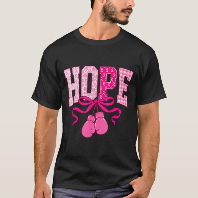 Hope Pink Ribbon Boxing Gloves Pink Breast Cancer  T-Shirt (Front)