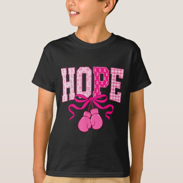 Hope Pink Ribbon Boxing Gloves Pink Breast Cancer  T-Shirt (Front)