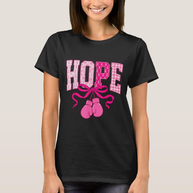 Hope Pink Ribbon Boxing Gloves Pink Breast Cancer  T-Shirt (Front)