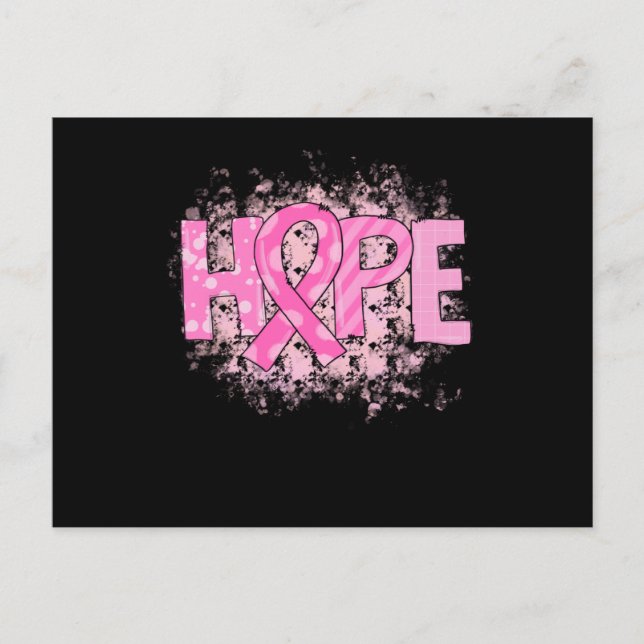 Hope Pink Ribbon Breast Cancer Awareness (3) Announcement Postcard (Front)