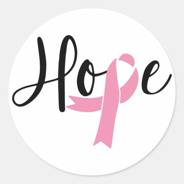 Hope Pink Ribbon Breast Cancer Awareness Classic Round Sticker (Front)