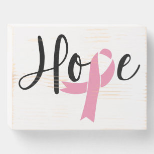 Hope Pink Ribbon Breast Cancer Awareness Wooden Box Sign