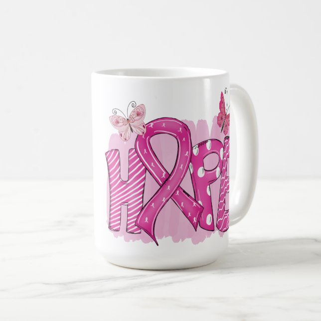 HOPE Pink Ribbon Butterfly Fighter Breast Cancer Coffee Mug (Front Right)