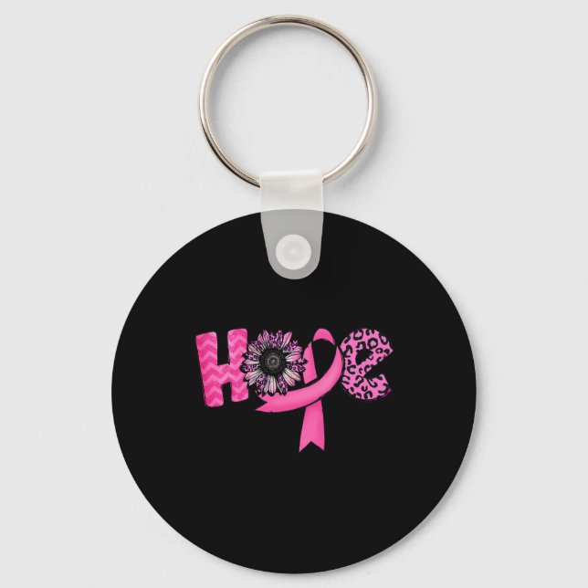 Hope Pink Ribbon Leopard Sunflower Breast Cancer A Key Ring (Front)