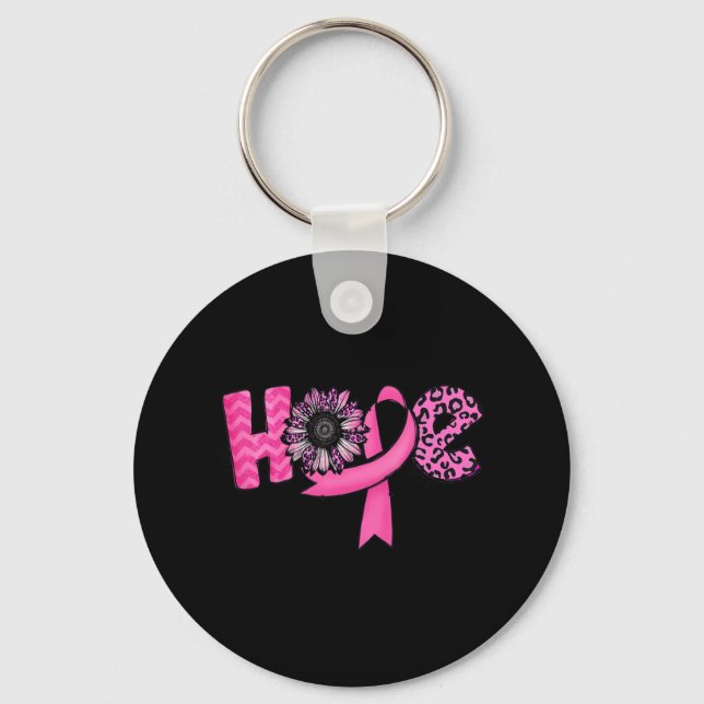 Hope Pink Ribbon Leopard Sunflower Breast Cancer A Key Ring (Front)