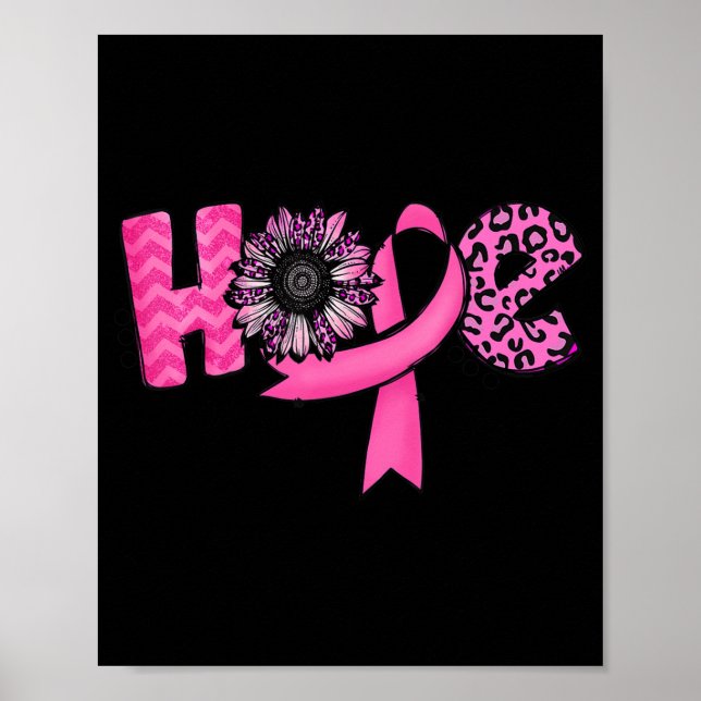 Hope Pink Ribbon Leopard Sunflower Breast Cancer A Poster (Front)