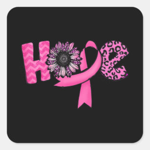 Hope Pink Ribbon Leopard Sunflower Breast Cancer A Square Sticker