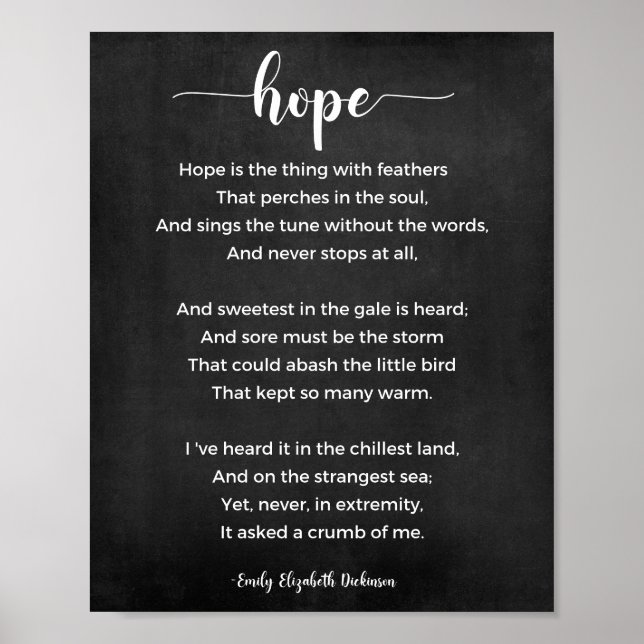 Hope Poem Black and White Poster (Front)