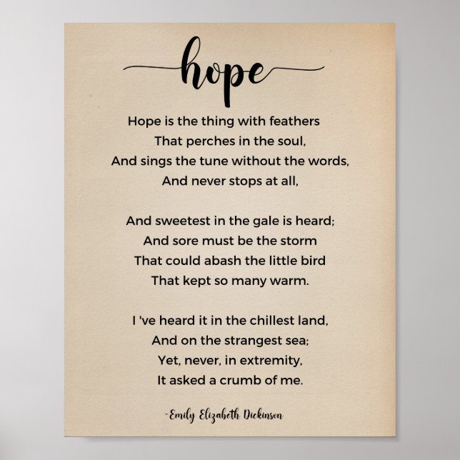 Hope Poem by Emily Elizabeth Dickinson Vintage Poster (Front)