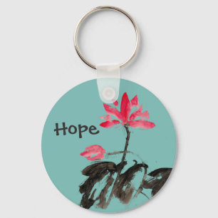 Hope Positive Quote Watercolor Floral Lotus Key Ring