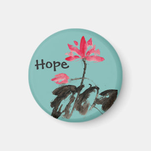 Hope Positive Quote Watercolor Floral Lotus Magnet