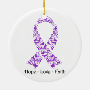 Hope Purple Awareness Ribbon Ceramic Tree Decoration