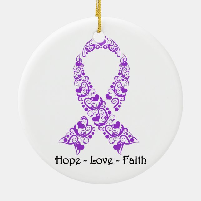Hope Purple Awareness Ribbon Ceramic Tree Decoration (Back)
