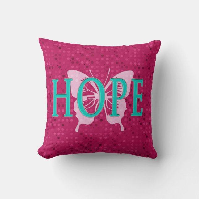 Hope Raspberry Pillow with polka dots & butterfly (Front)