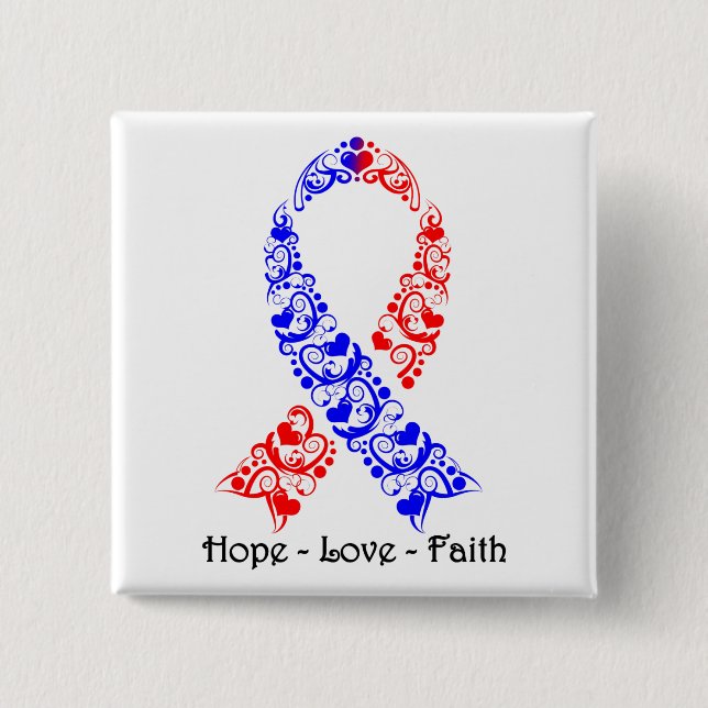 Hope Red and Blue Awareness Ribbon 15 Cm Square Badge (Front)