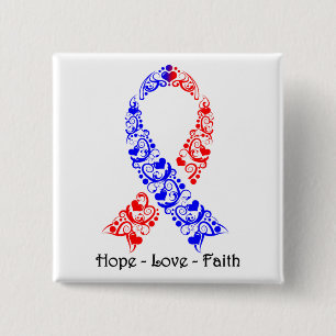 Hope Red and Blue Awareness Ribbon 15 Cm Square Badge