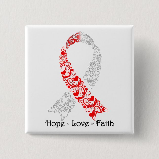 Hope Red and White Awareness Ribbon 15 Cm Square Badge (Front)