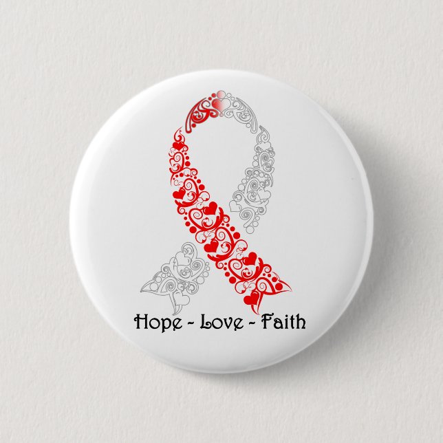 Hope Red and White Awareness Ribbon 6 Cm Round Badge (Front)