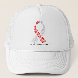 Hope Red and White Awareness Ribbon Trucker Hat