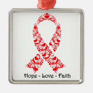 Hope Red Awareness Ribbon Metal Tree Decoration