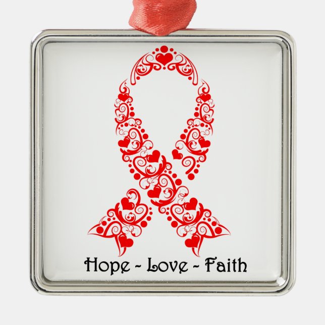 Hope Red Awareness Ribbon Metal Tree Decoration (Front)