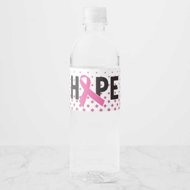 Hope Ribbon - Cancer Awareness Water Water Bottle Label (Front)