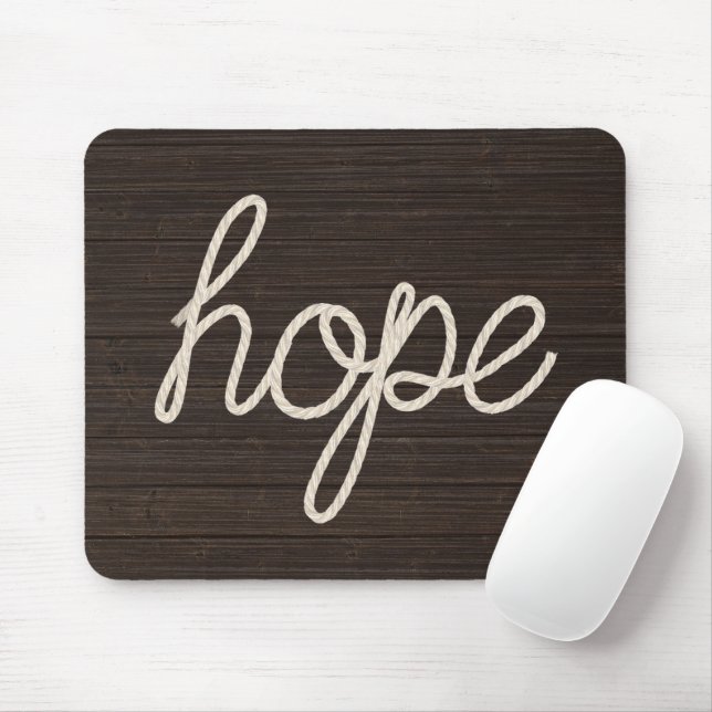 Hope Rope Text On Dark Wood Mouse Mat (With Mouse)