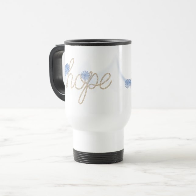 HOPE Rope Text With Blue Daisies Travel Mug (Front Left)